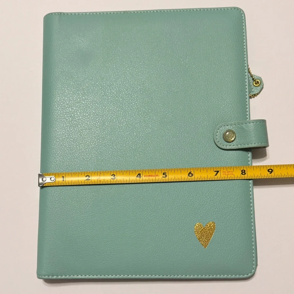 Websters Pages Color Crush Mint Green Faux Leather Planner Cover Gold Heart 10in